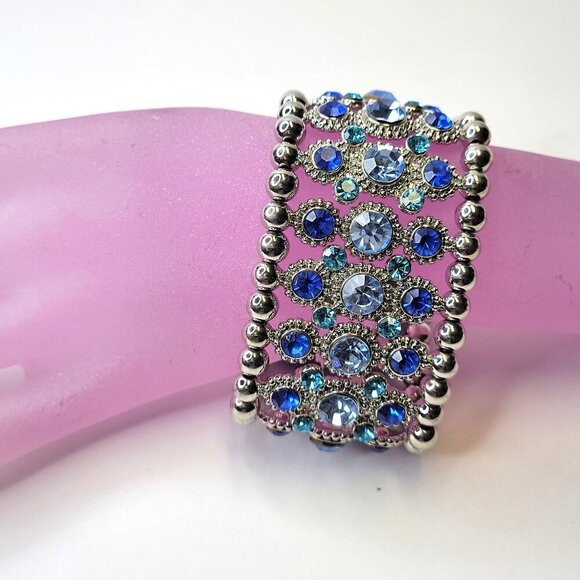 Blue Sparkling Crystal Stretch Rhinestone Bracelet - Picture 1 of 11
